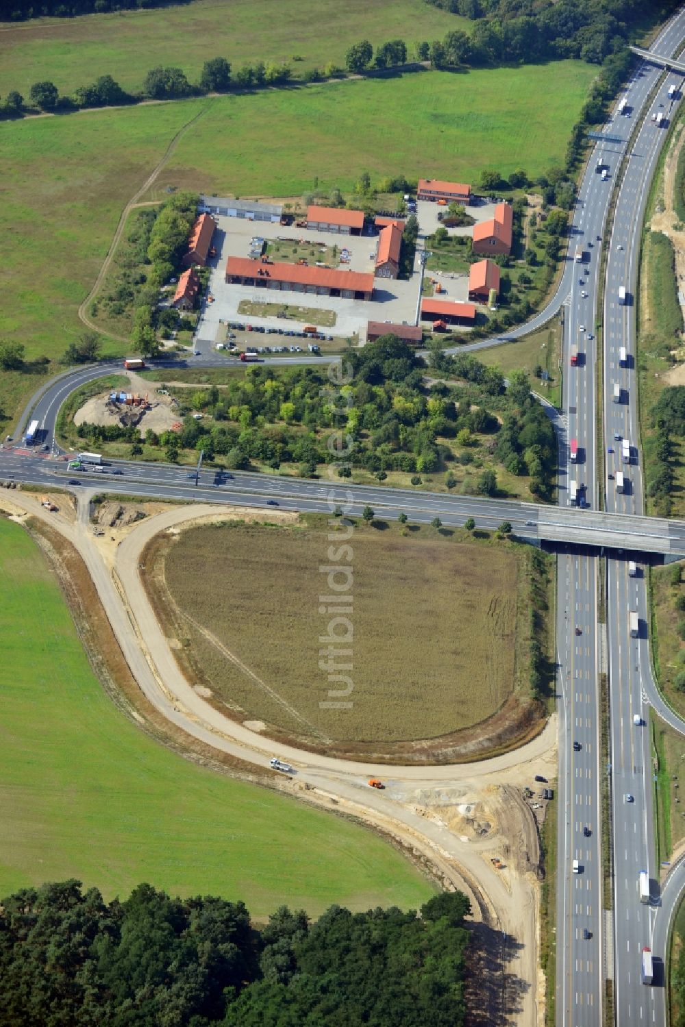 Luftbild Rangsdorf - Bauarbeiten an der Autobahnanschlussstelle Rangsdorf im Bundesland Brandenburg