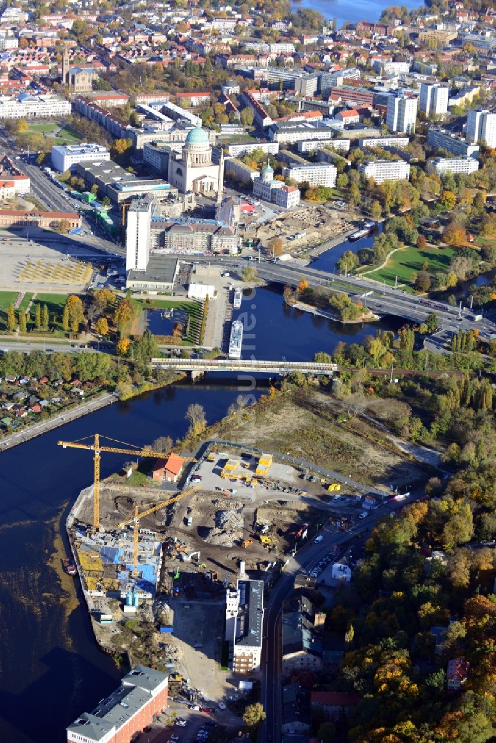 Luftaufnahme Potsdam - Bauarbeiten in der historischen Speicherstadt von Potsdam