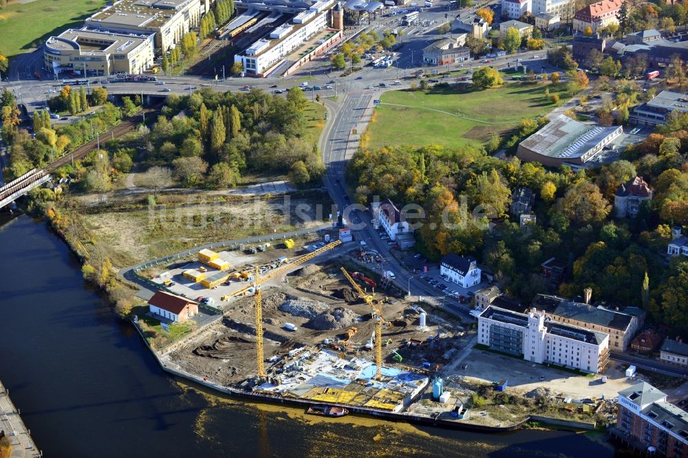 Potsdam von oben - Bauarbeiten in der historischen Speicherstadt von Potsdam