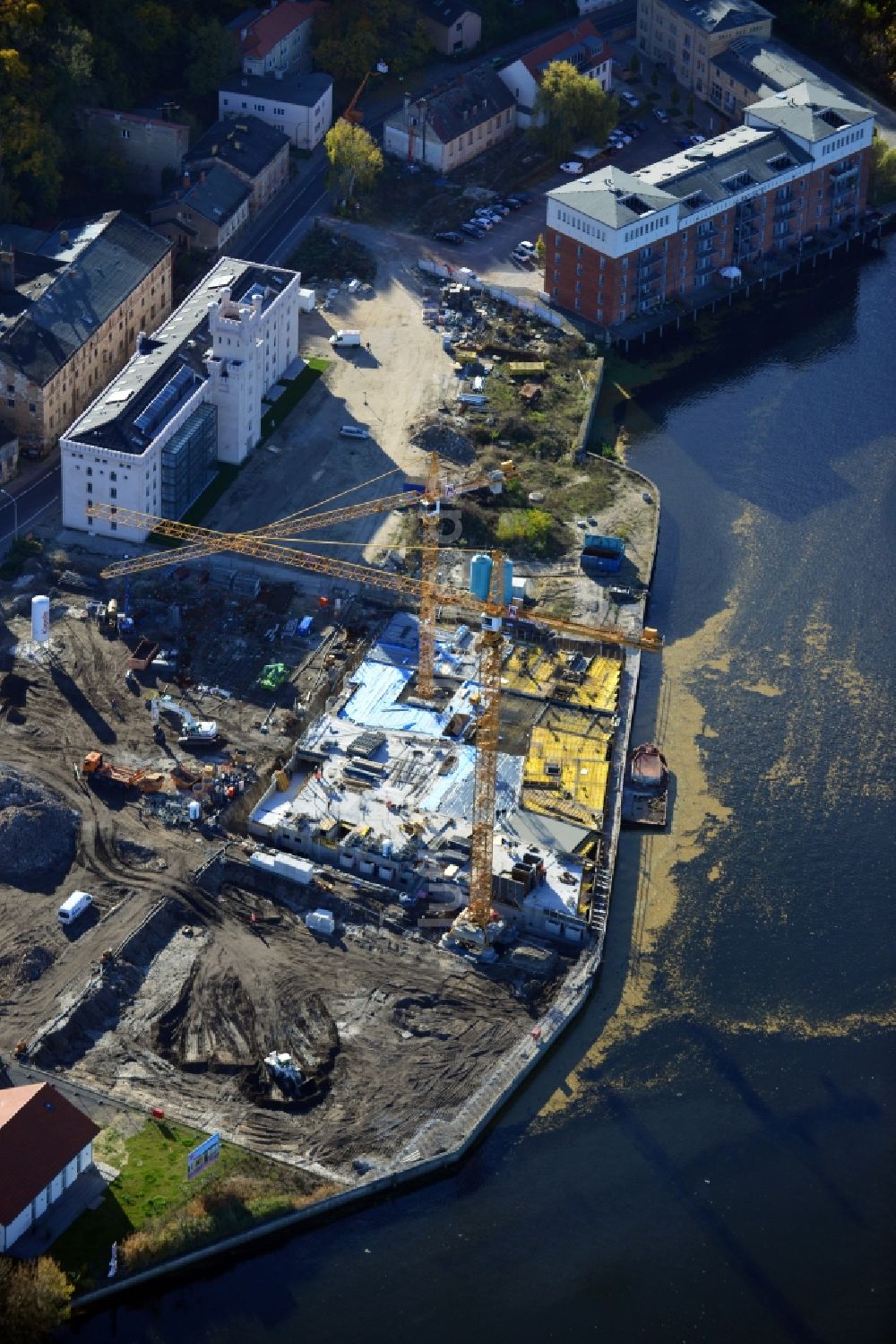 Luftbild Potsdam - Bauarbeiten in der historischen Speicherstadt von Potsdam