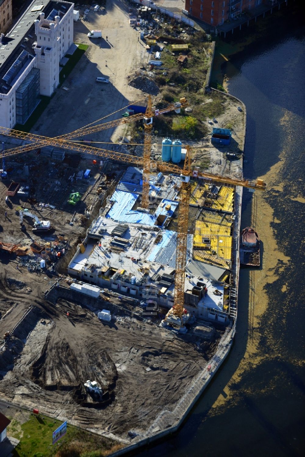 Luftaufnahme Potsdam - Bauarbeiten in der historischen Speicherstadt von Potsdam