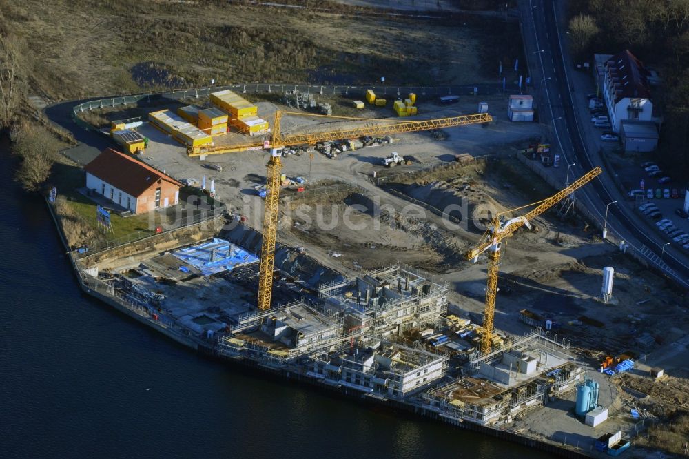 Potsdam von oben - Bauarbeiten in der historischen Speicherstadt von Potsdam