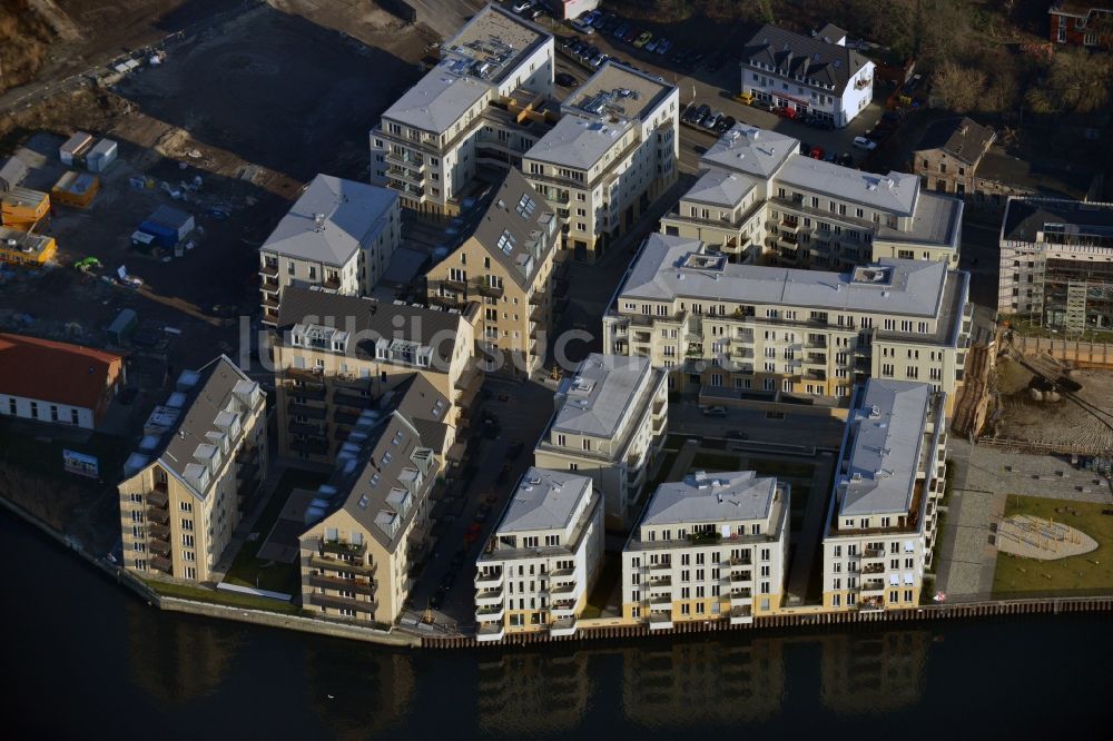 Potsdam von oben - Bauarbeiten in der historischen Speicherstadt von Potsdam im Bundesland Brandenburg