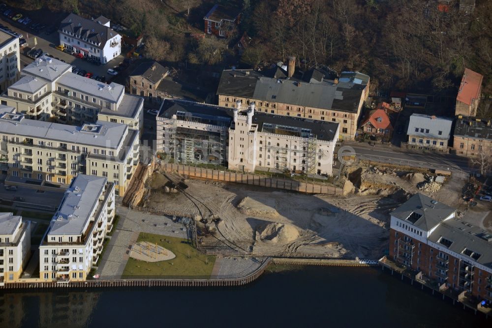 Luftbild Potsdam - Bauarbeiten in der historischen Speicherstadt von Potsdam im Bundesland Brandenburg