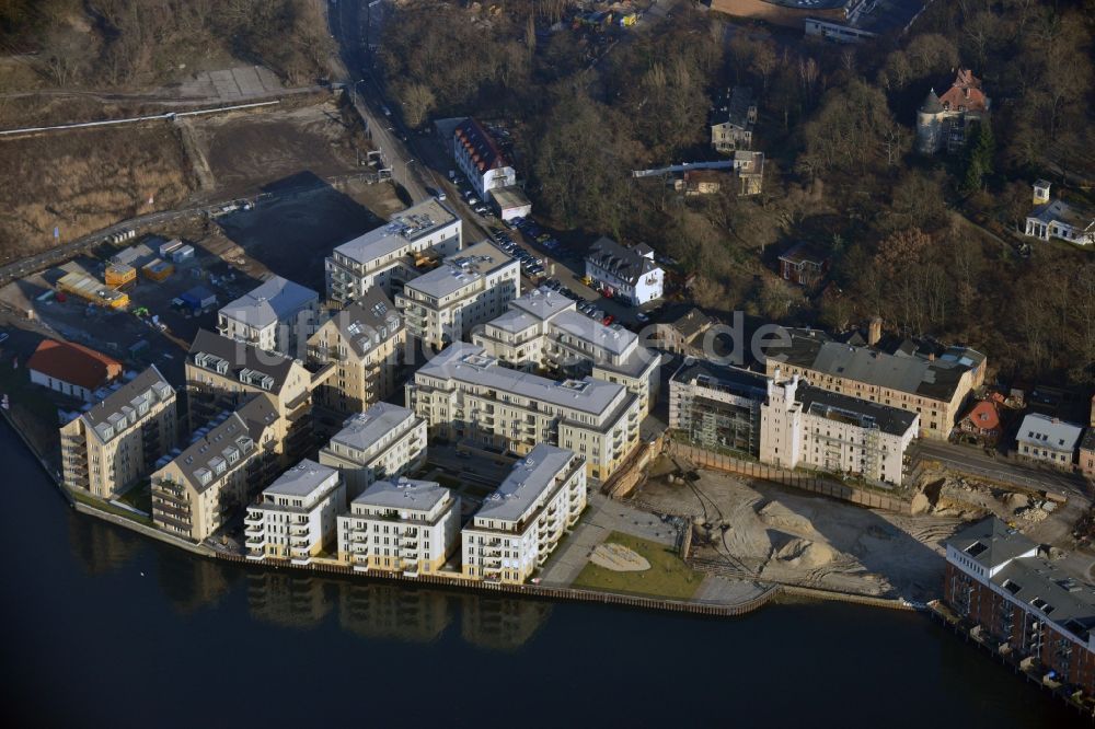 Potsdam von oben - Bauarbeiten in der historischen Speicherstadt von Potsdam im Bundesland Brandenburg