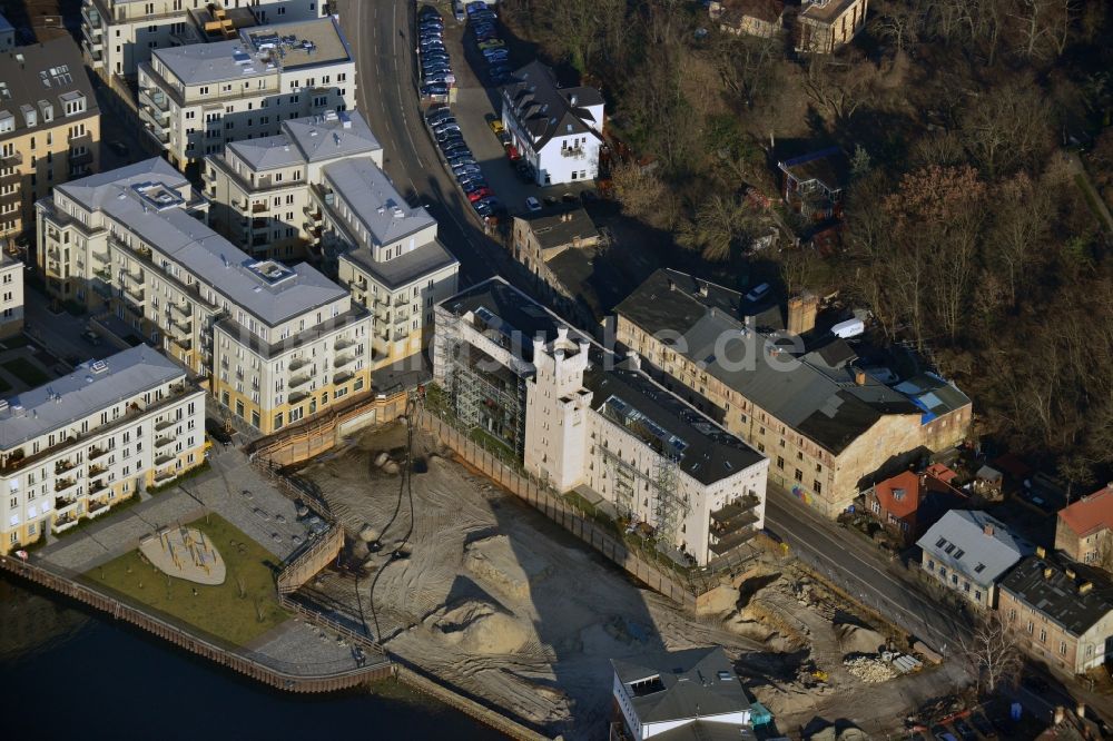 Luftaufnahme Potsdam - Bauarbeiten in der historischen Speicherstadt von Potsdam im Bundesland Brandenburg