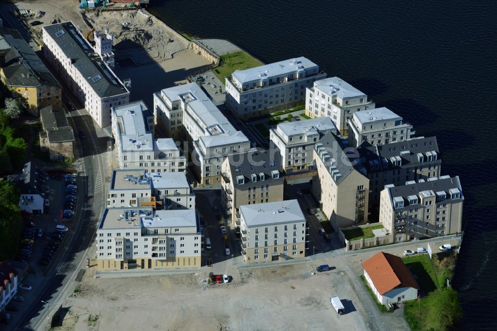 Luftbild Potsdam - Bauarbeiten in der historischen Speicherstadt von Potsdam im Bundesland Brandenburg