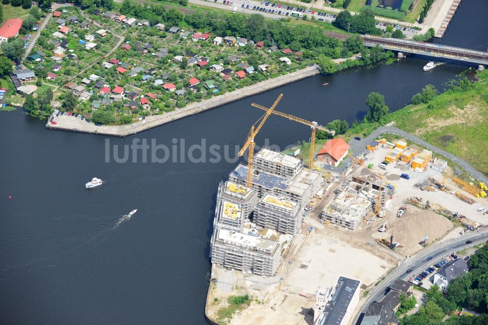 Potsdam von oben - Bauarbeiten in der historischen Speicherstadt von Potsdam, der Landeshauptstadt von Brandenburg