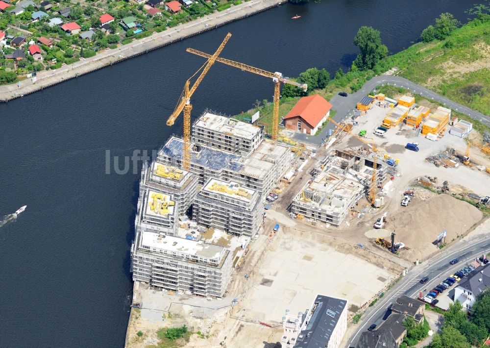 Potsdam aus der Vogelperspektive: Bauarbeiten in der historischen Speicherstadt von Potsdam, der Landeshauptstadt von Brandenburg