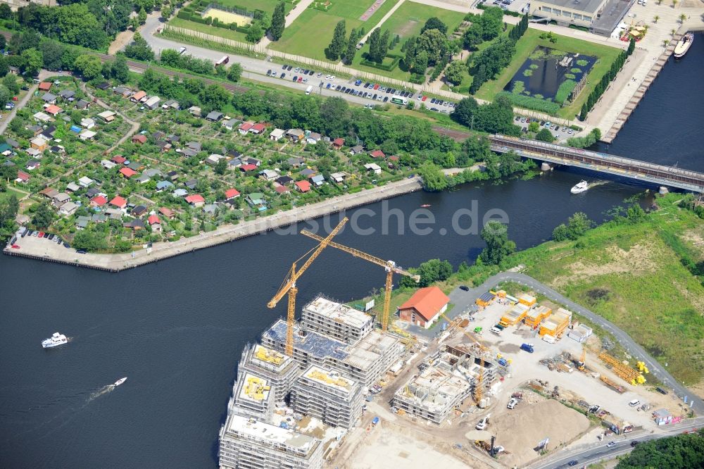 Luftbild Potsdam - Bauarbeiten in der historischen Speicherstadt von Potsdam, der Landeshauptstadt von Brandenburg