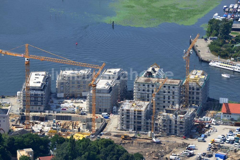 Potsdam von oben - Bauarbeiten in der historischen Speicherstadt von Potsdam, der Landeshauptstadt von Brandenburg