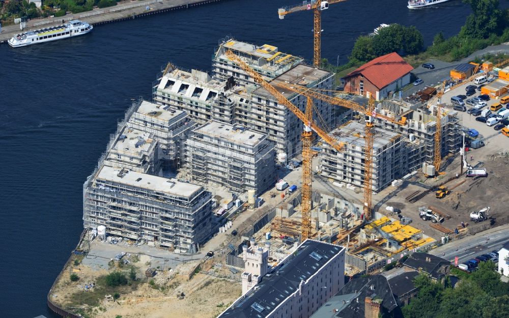 Luftbild Potsdam - Bauarbeiten in der historischen Speicherstadt von Potsdam, der Landeshauptstadt von Brandenburg