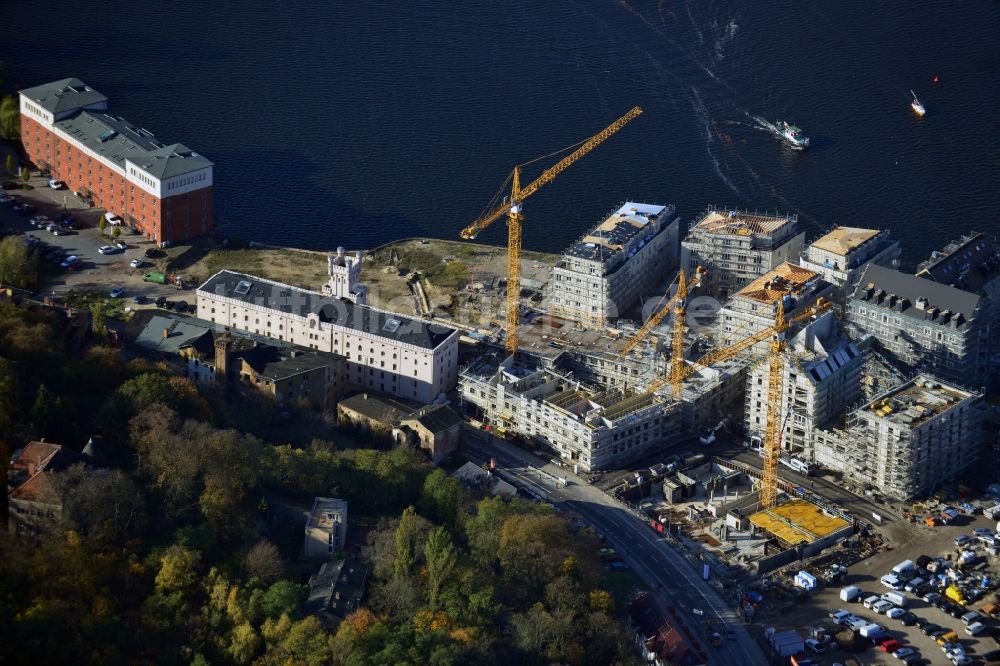 Luftaufnahme Potsdam - Bauarbeiten in der historischen Speicherstadt von Potsdam, der Landeshauptstadt von Brandenburg