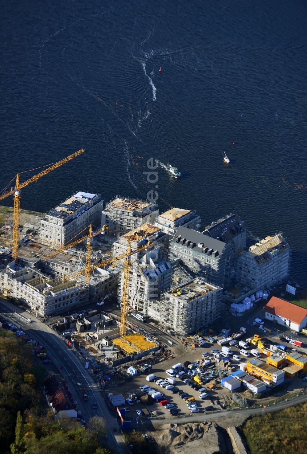 Potsdam aus der Vogelperspektive: Bauarbeiten in der historischen Speicherstadt von Potsdam, der Landeshauptstadt von Brandenburg