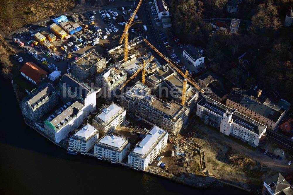 Potsdam von oben - Bauarbeiten in der historischen Speicherstadt von Potsdam, der Landeshauptstadt von Brandenburg