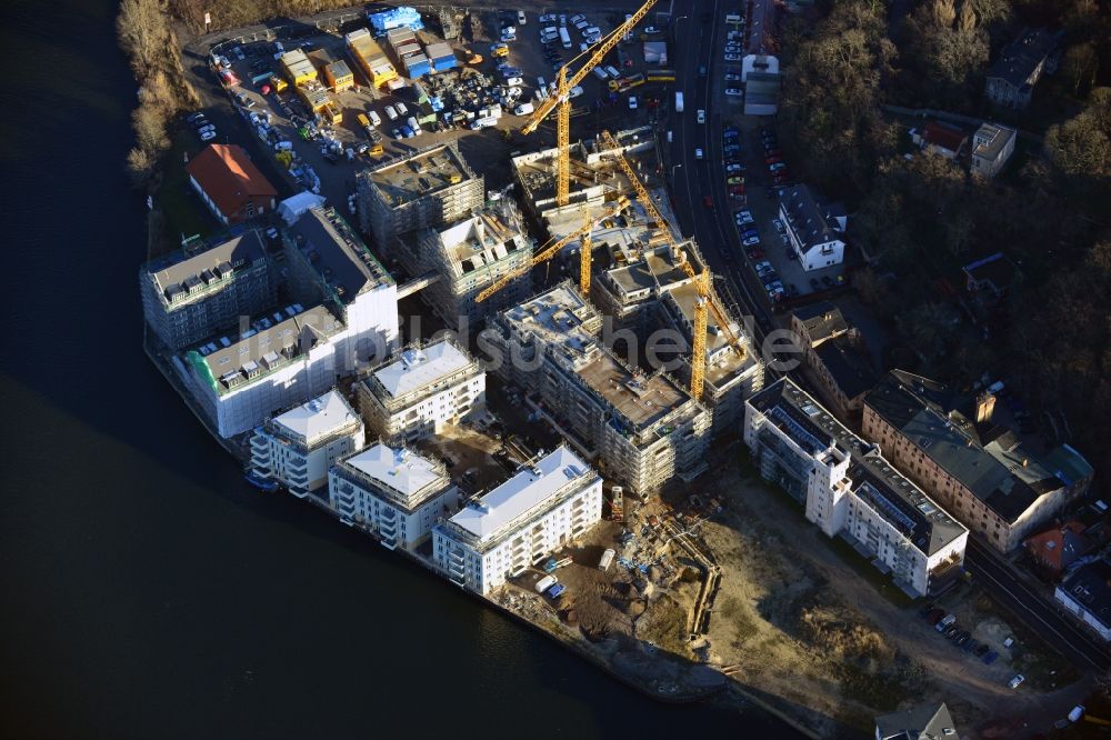 Potsdam aus der Vogelperspektive: Bauarbeiten in der historischen Speicherstadt von Potsdam, der Landeshauptstadt von Brandenburg