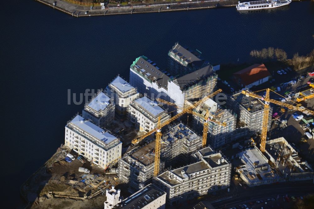 Luftaufnahme Potsdam - Bauarbeiten in der historischen Speicherstadt von Potsdam, der Landeshauptstadt von Brandenburg