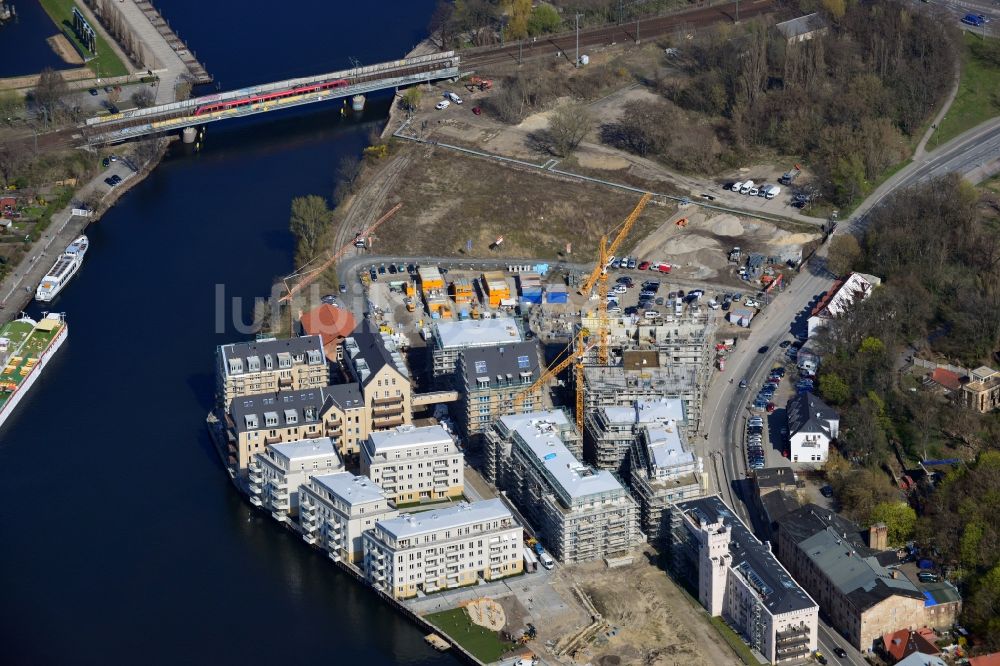 Luftbild Potsdam - Bauarbeiten in der historischen Speicherstadt von Potsdam, der Landeshauptstadt von Brandenburg