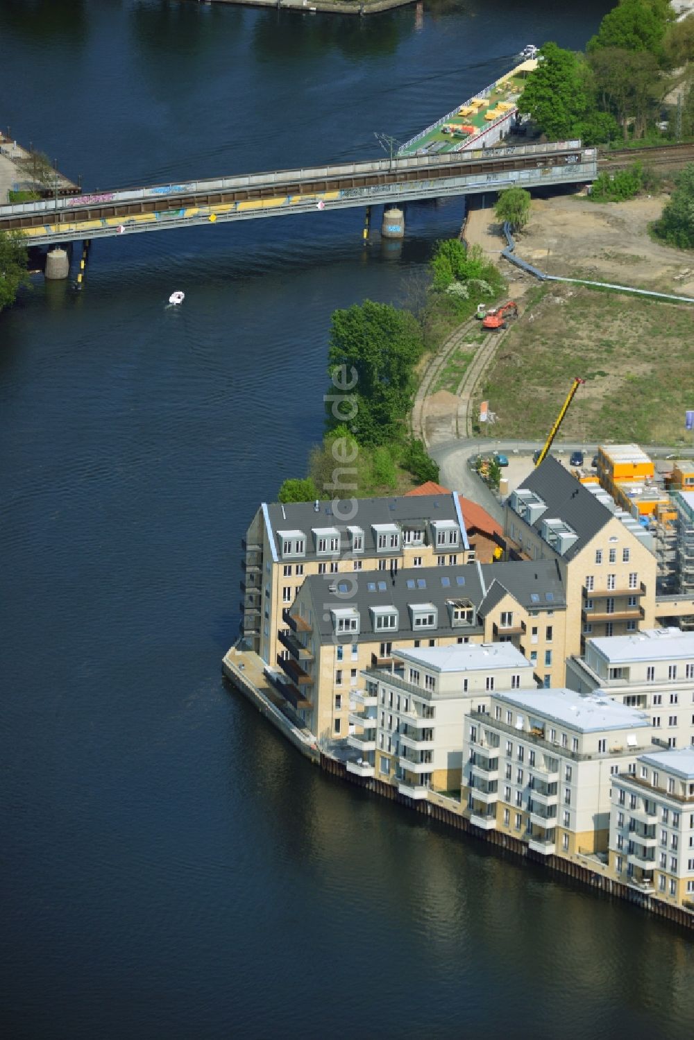 Potsdam von oben - Bauarbeiten in der historischen Speicherstadt von Potsdam, der Landeshauptstadt von Brandenburg