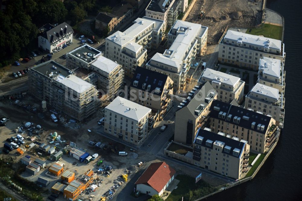 Luftaufnahme Potsdam - Bauarbeiten in der historischen Speicherstadt von Potsdam, der Landeshauptstadt von Brandenburg