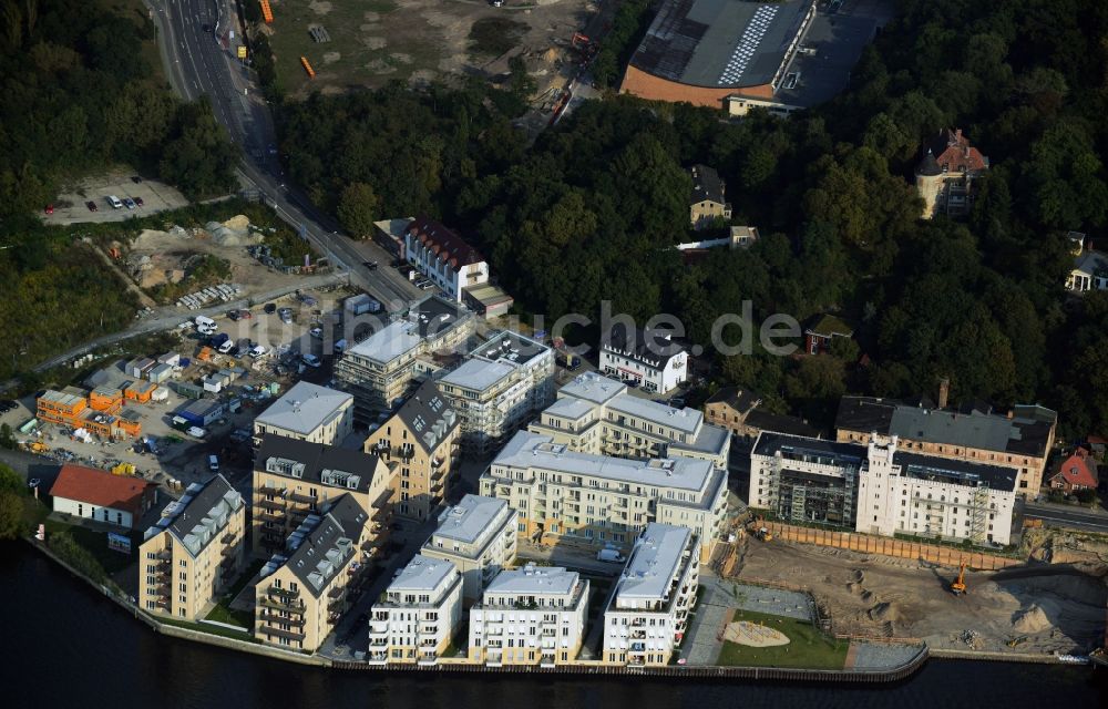 Luftaufnahme Potsdam - Bauarbeiten in der historischen Speicherstadt von Potsdam, der Landeshauptstadt von Brandenburg