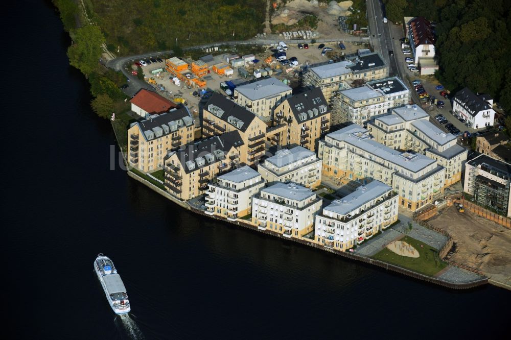 Potsdam von oben - Bauarbeiten in der historischen Speicherstadt von Potsdam, der Landeshauptstadt von Brandenburg