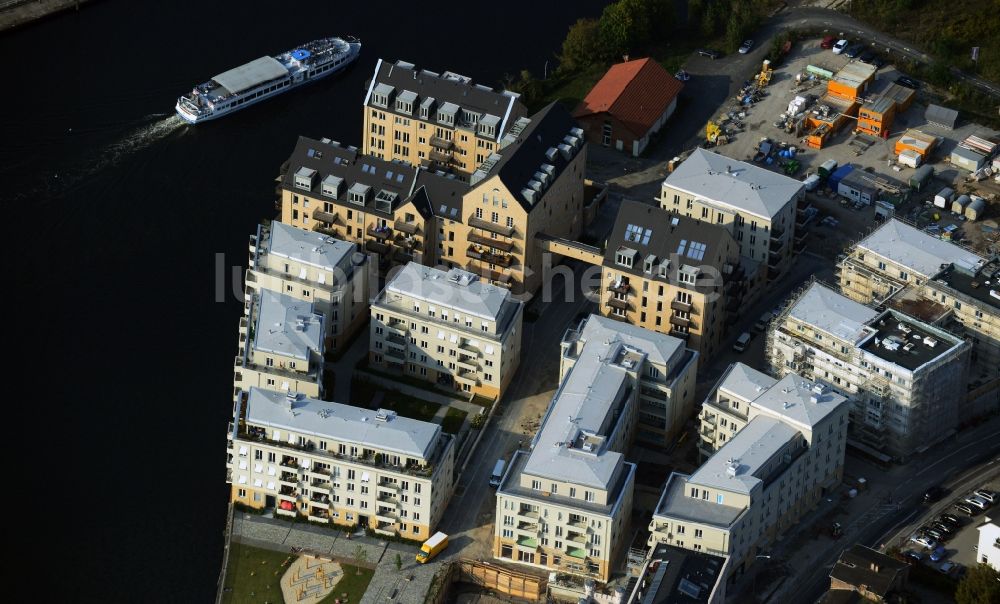 Luftaufnahme Potsdam - Bauarbeiten in der historischen Speicherstadt von Potsdam, der Landeshauptstadt von Brandenburg