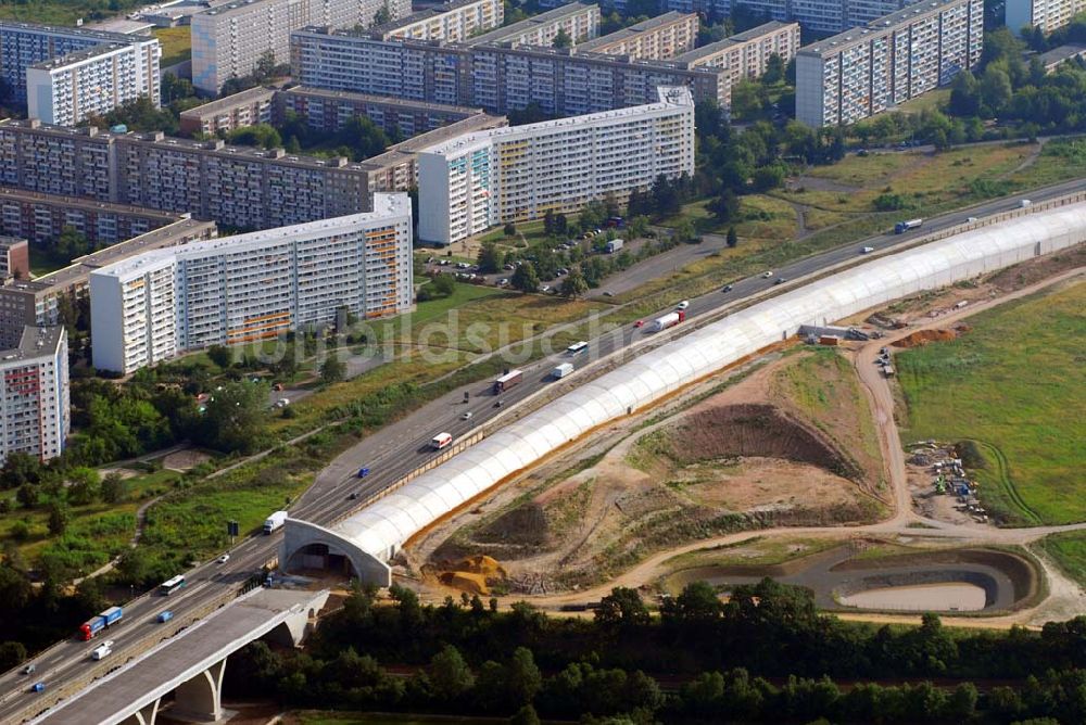 Jena aus der Vogelperspektive: Bauarbeiten an der A4 - Jena Göschwitz/Lobeda