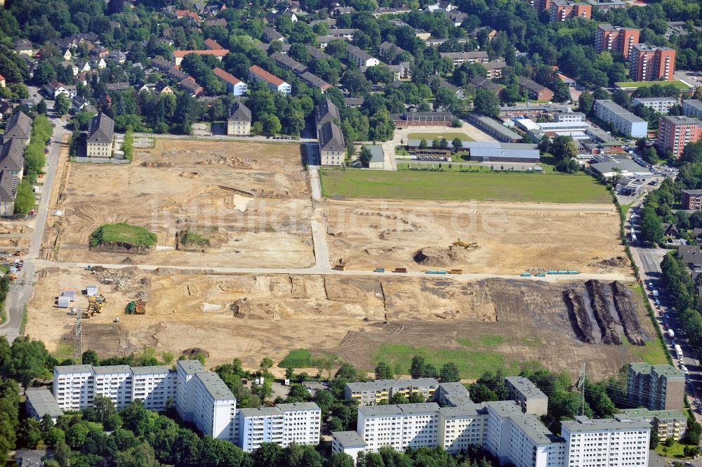 Hamburg von oben - Bauarbeiten Jenfelder Au / Erschließungsarbeiten auf dem ehemaligen Gelände der Lettow-Vorbeck-Kaserne in Hamburg - Jenfeld