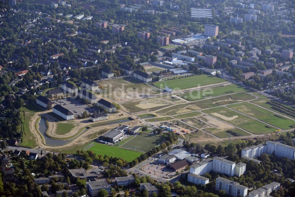 Hamburg Jenfeld von oben - Bauarbeiten Jenfelder Au / Erschließungsarbeiten auf dem ehemaligen Gelände der Lettow-Vorbeck-Kaserne in Hamburg - Jenfeld