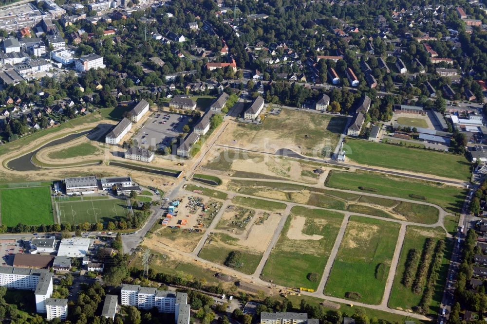 Hamburg Jenfeld von oben - Bauarbeiten Jenfelder Au / Erschließungsarbeiten auf dem ehemaligen Gelände der Lettow-Vorbeck-Kaserne in Hamburg - Jenfeld