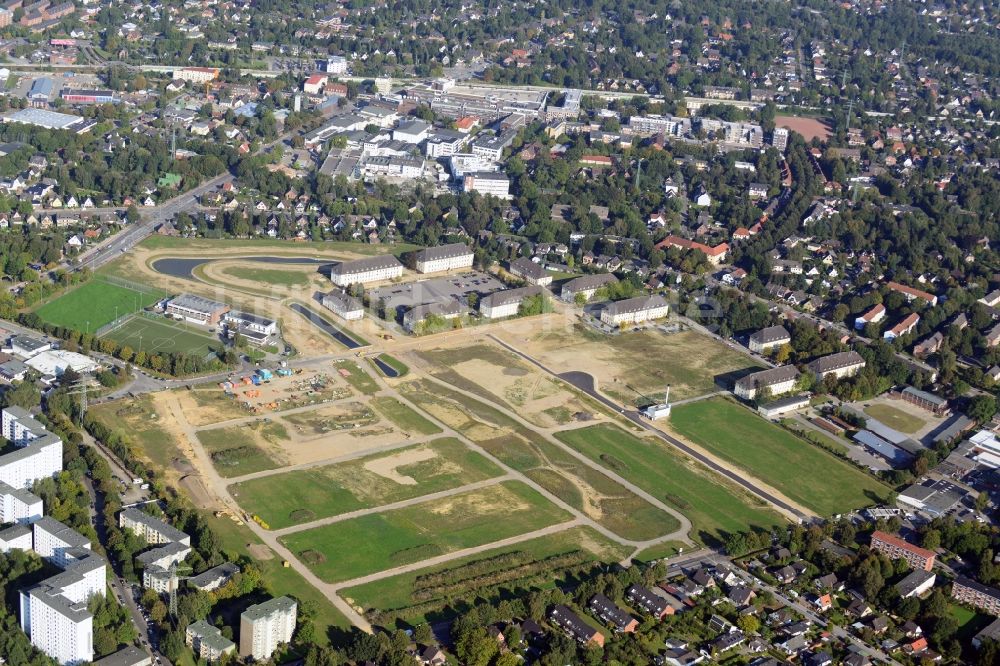 Hamburg Jenfeld aus der Vogelperspektive: Bauarbeiten Jenfelder Au / Erschließungsarbeiten auf dem ehemaligen Gelände der Lettow-Vorbeck-Kaserne in Hamburg - Jenfeld