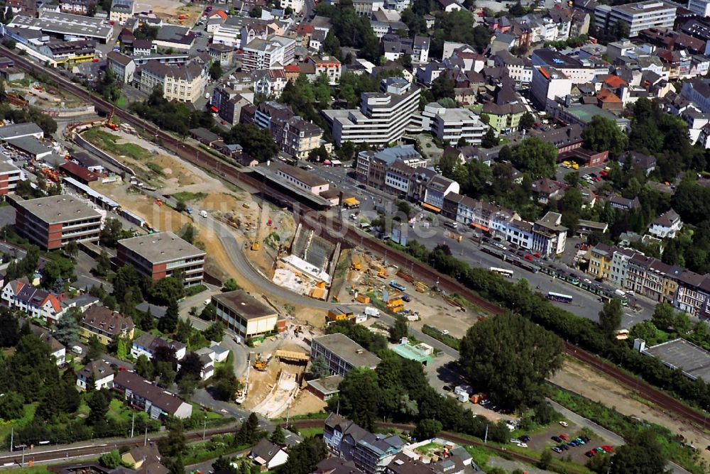 Siegburg von oben - Bauarbeiten am Neubau der Schnellfahrstrecke Köln - Rhein-Main der Deutschen Bahn auf Höhe des zukünftigen Bahnhof Siegburg-Bonn in Nordrhein-Westfalen