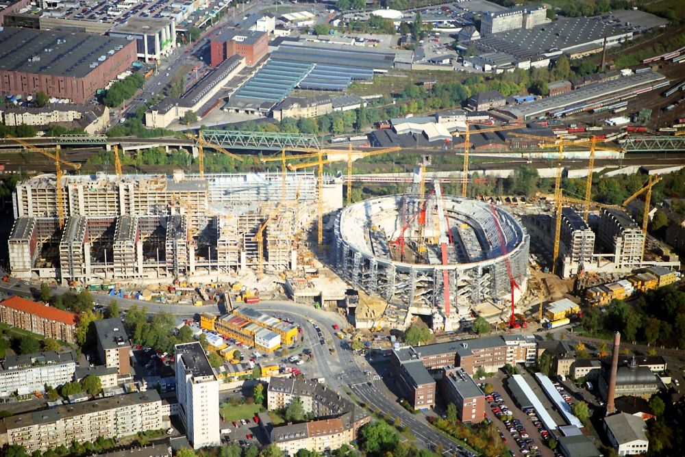 Luftbild Köln - Bauarbeiten am Neubau des Veranstaltungsort LANXESS arena ( bis 2008 Kölnarena ) in Köln im Bundesland Nordrhein-Westfalen