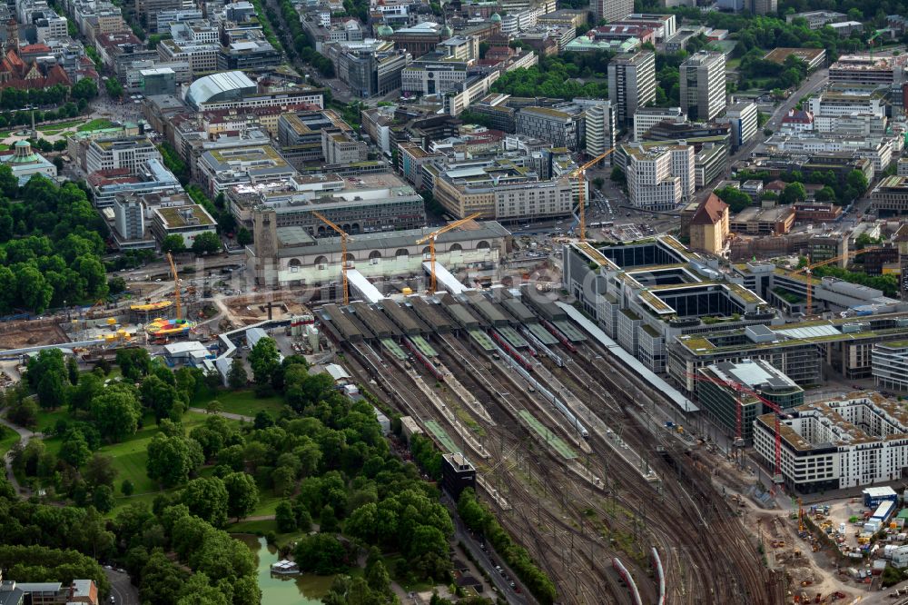 Luftaufnahme Stuttgart - Bauarbeiten Stuttgart 21 am Hauptbahnhof in Stuttgart im Bundesland Baden-Württemberg