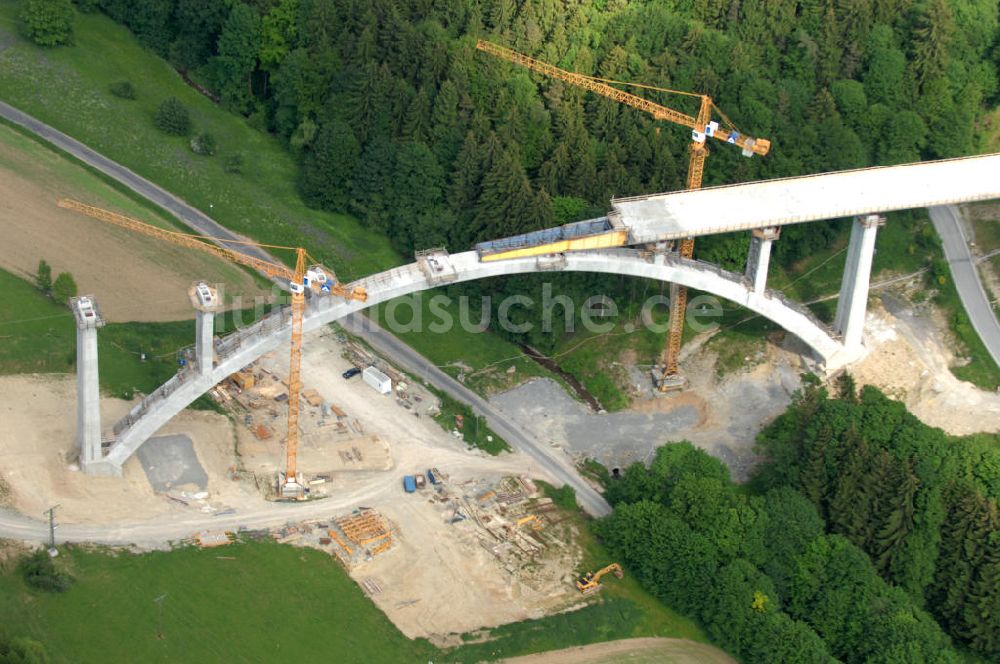 Luftaufnahme Truckenthal - Bauarbeiten an der Theuern- Truckenthalbrücke in Süd- Thüringen