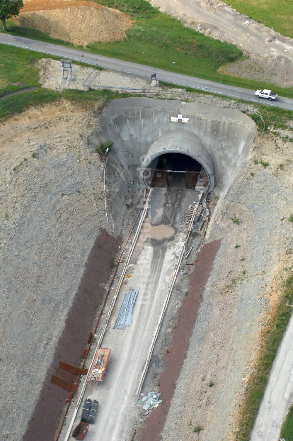 Theuern aus der Vogelperspektive Bauarbeiten am Tunnel