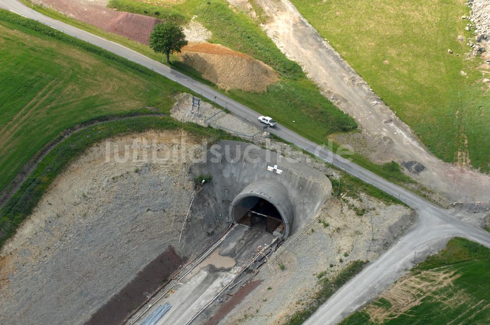 Luftaufnahme Theuern - Bauarbeiten am Tunnel- Baumleite in Süd- Thüringen