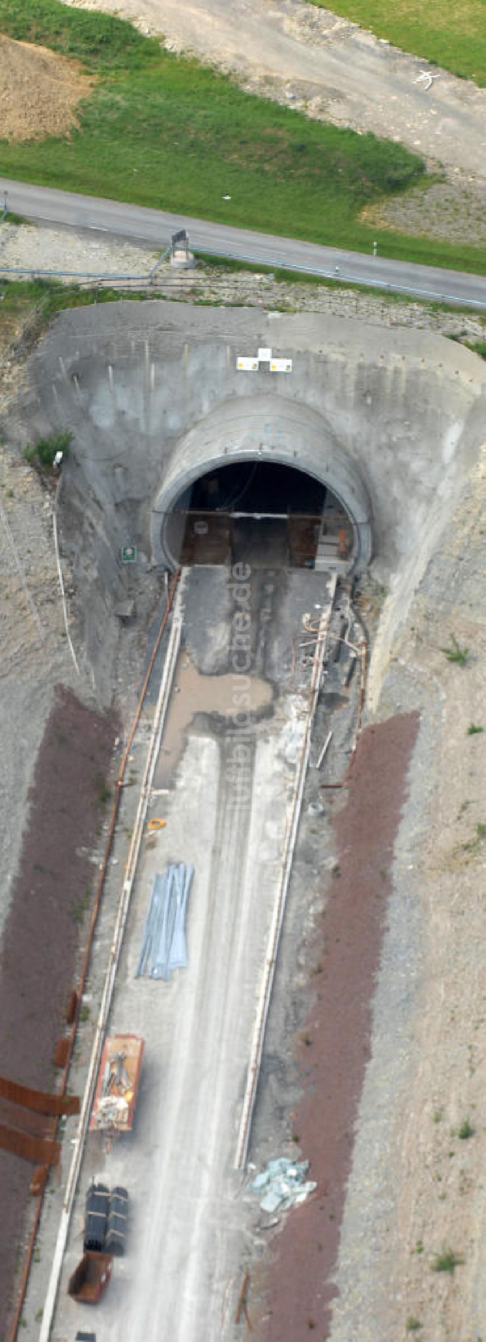 Luftaufnahme Theuern - Bauarbeiten am Tunnel- Baumleite in Süd- Thüringen