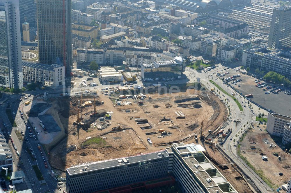 Frankfurt am Main aus der Vogelperspektive: Baufeld des künftigen Gebäudekomplex Skyline Plaza in Frankfurt / Main