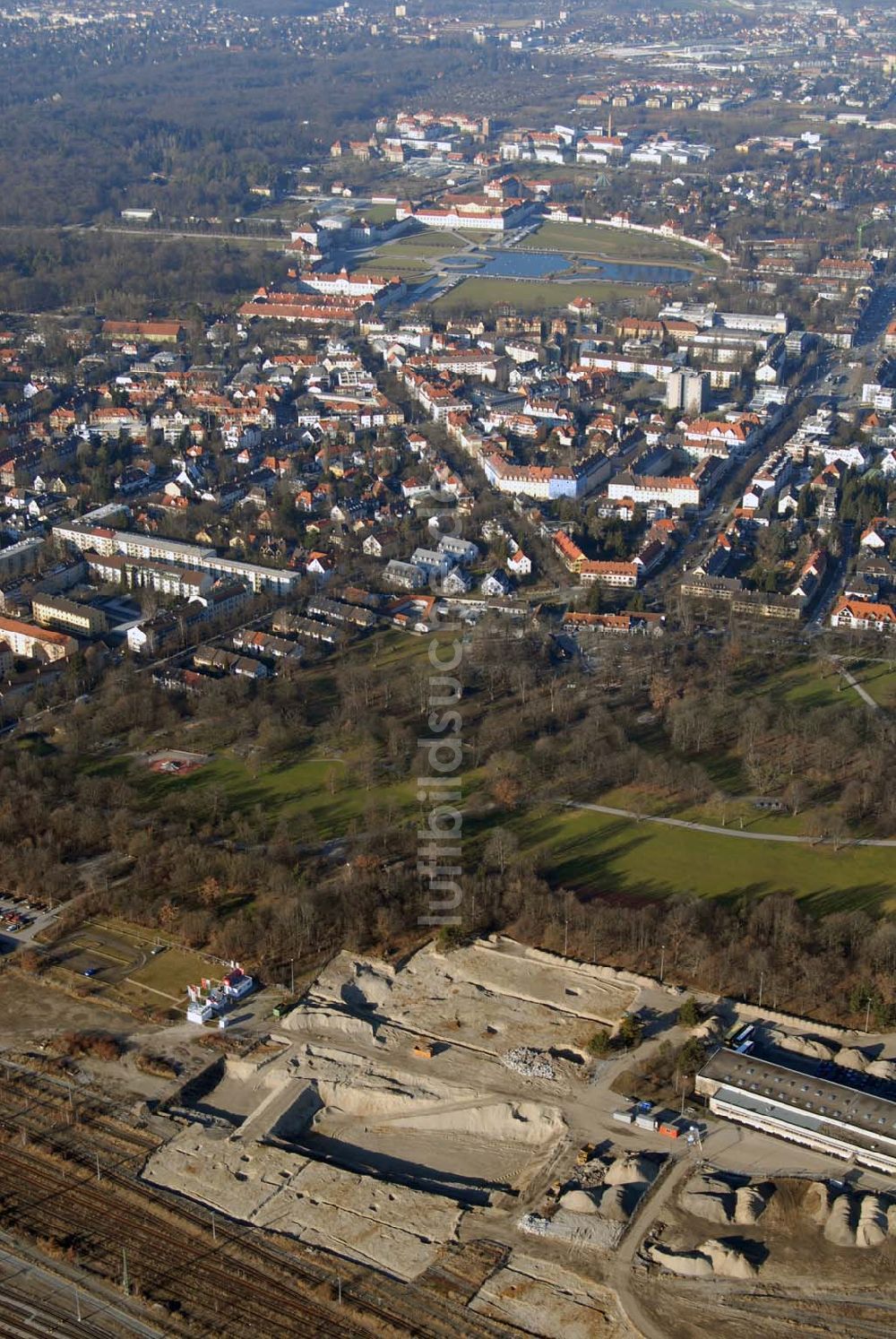 München aus der Vogelperspektive: Baufläche für das neue Stadtquartier ?Am Hirschgarten? in München Nymphenburg.