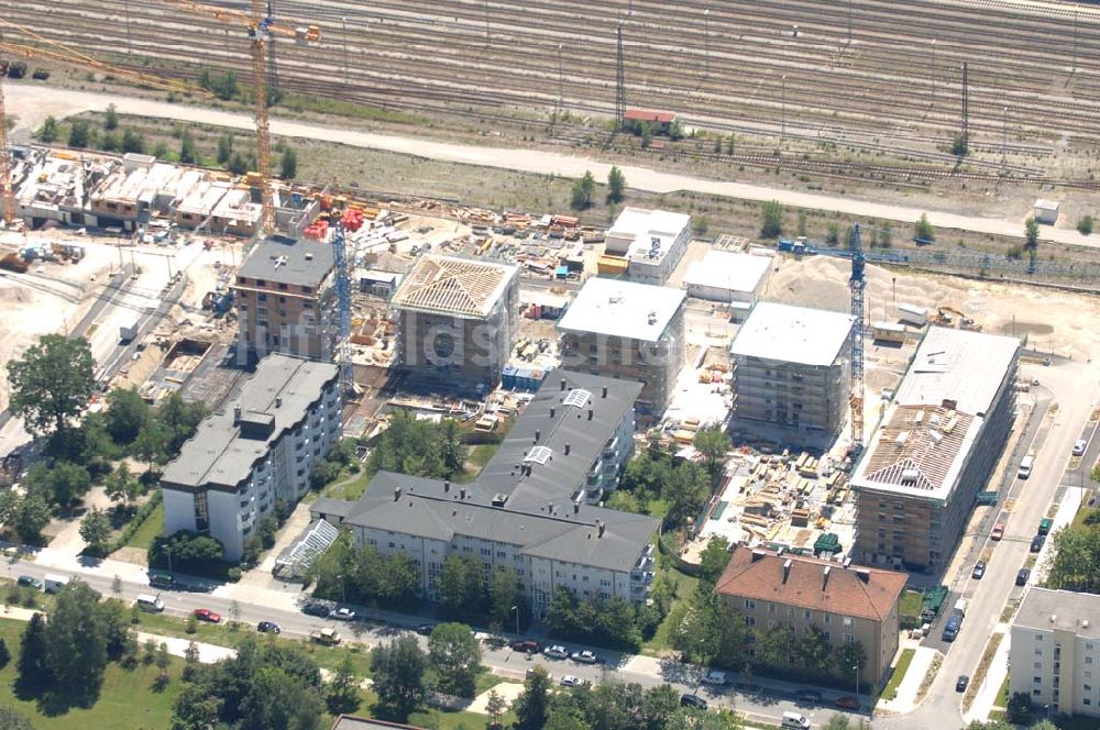 München Nymphenburg aus der Vogelperspektive: Baufläche für das neue Stadtquartier ?Am Hirschgarten? in München Nymphenburg.