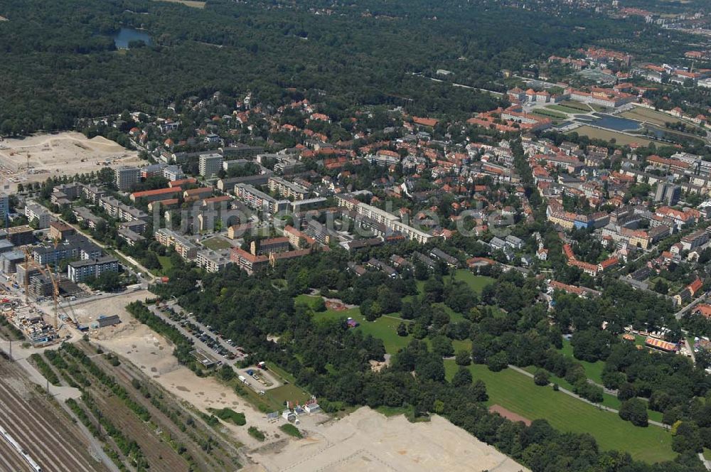 Luftbild München Nymphenburg - Baufläche für das neue Stadtquartier ?Am Hirschgarten? in München Nymphenburg.