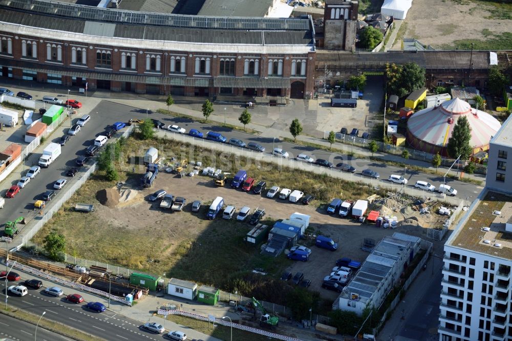 Luftbild Berlin OT Friedrichshain - Baufläche zum Neubauprojekt Quartier am Postbahnhof im Ortsteil Fredrichshain in Berlin