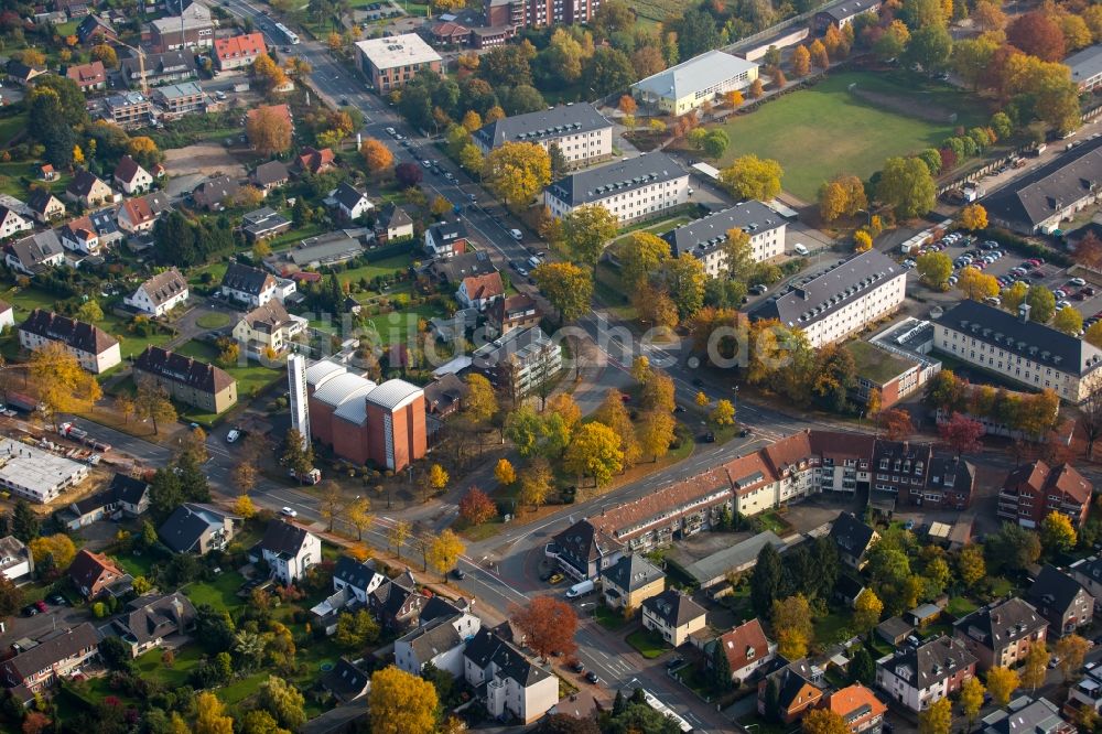 Luftbild Hamm - Baugebiet der Hammer Gemeinnützige Baugesellschaft und Wohngebiet an der Lippestraße im herbstlichen Ortsteil Mark in Hamm im Bundesland Nordrhein-Westfalen