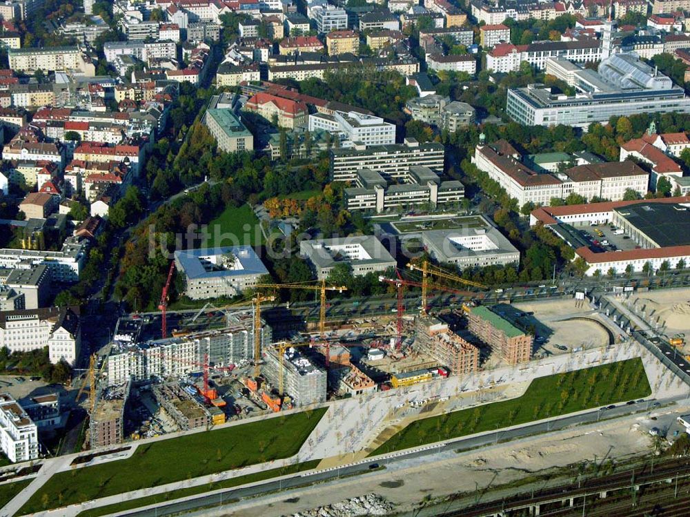  München (Bayern) von oben - Baugelände des Wohngebietes Arnulfpark - München (Bayern)