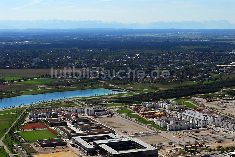 Luftbild München - Riem - Baugelände des Wohngebietes nahe dem Messe- und BUGA-Gelände - München (Bayern)