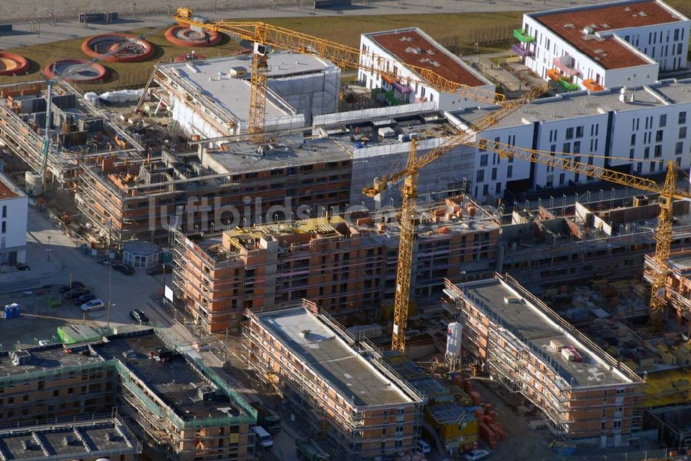 München von oben - Baugelände des Wohngebietes nahe dem Messe- und BUGA-Gelände - München (Bayern)