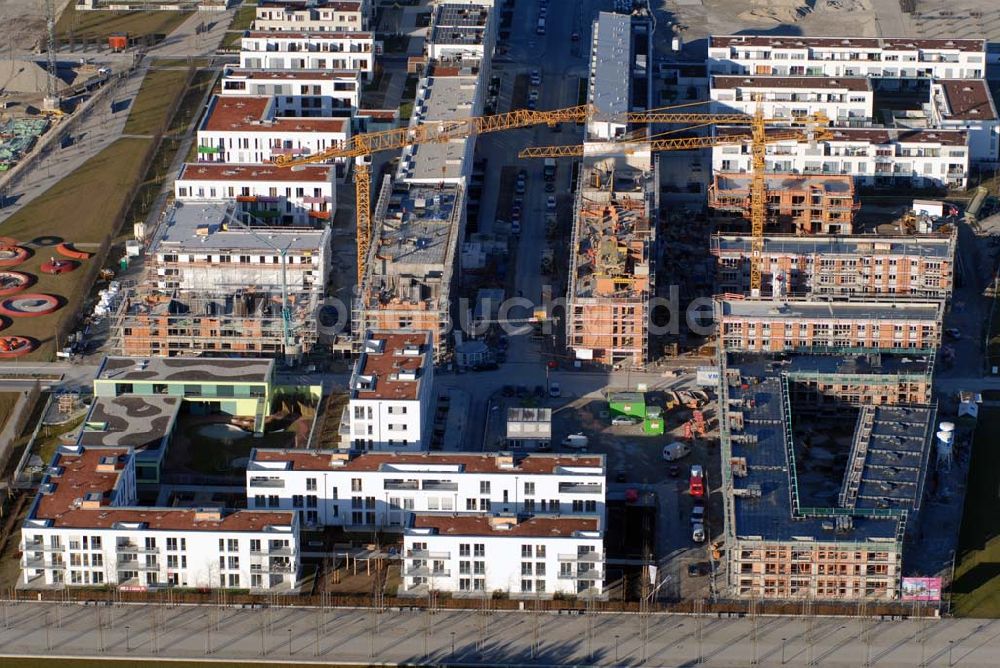 Luftbild München - Baugelände des Wohngebietes nahe dem Messe- und BUGA-Gelände - München (Bayern)