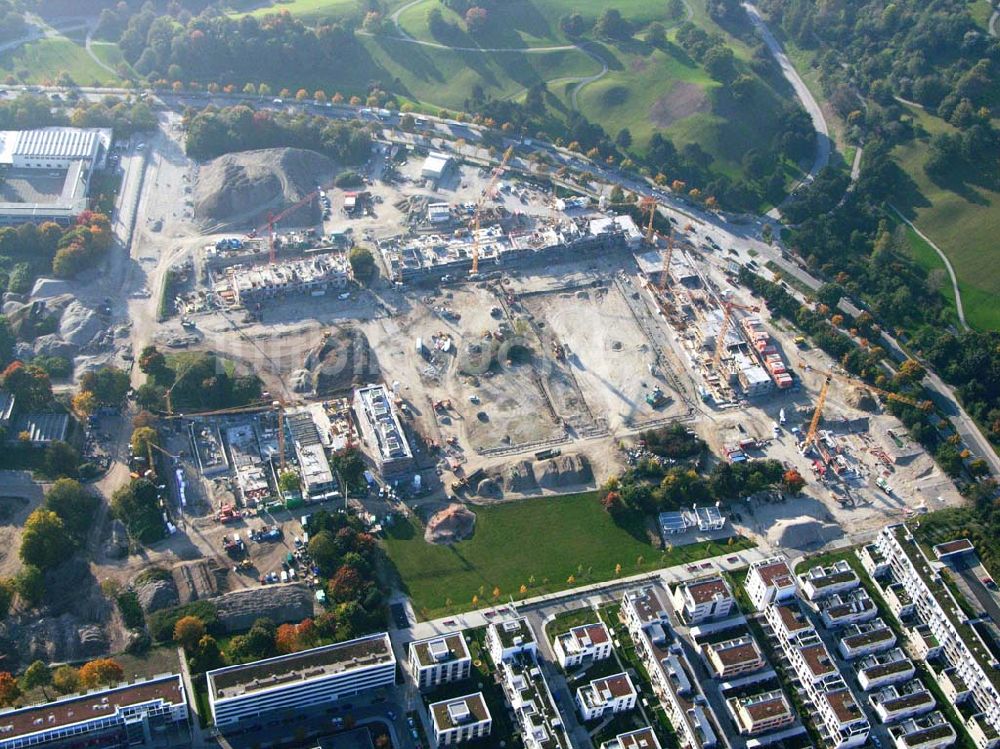 München (Bayern) aus der Vogelperspektive: Baugelände des Wohngebietes Olympiapark - München (Bayern)